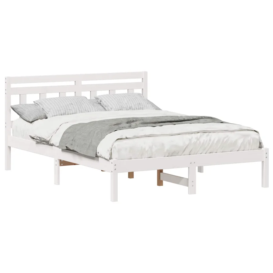 Cadre de lit Blanc 140 x 190 cm Pin massif - 2