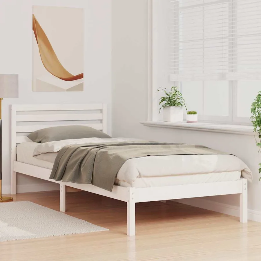 Cadre de lit avec tête de lit Blanc 80 x 210 cm Pin massif - 3
