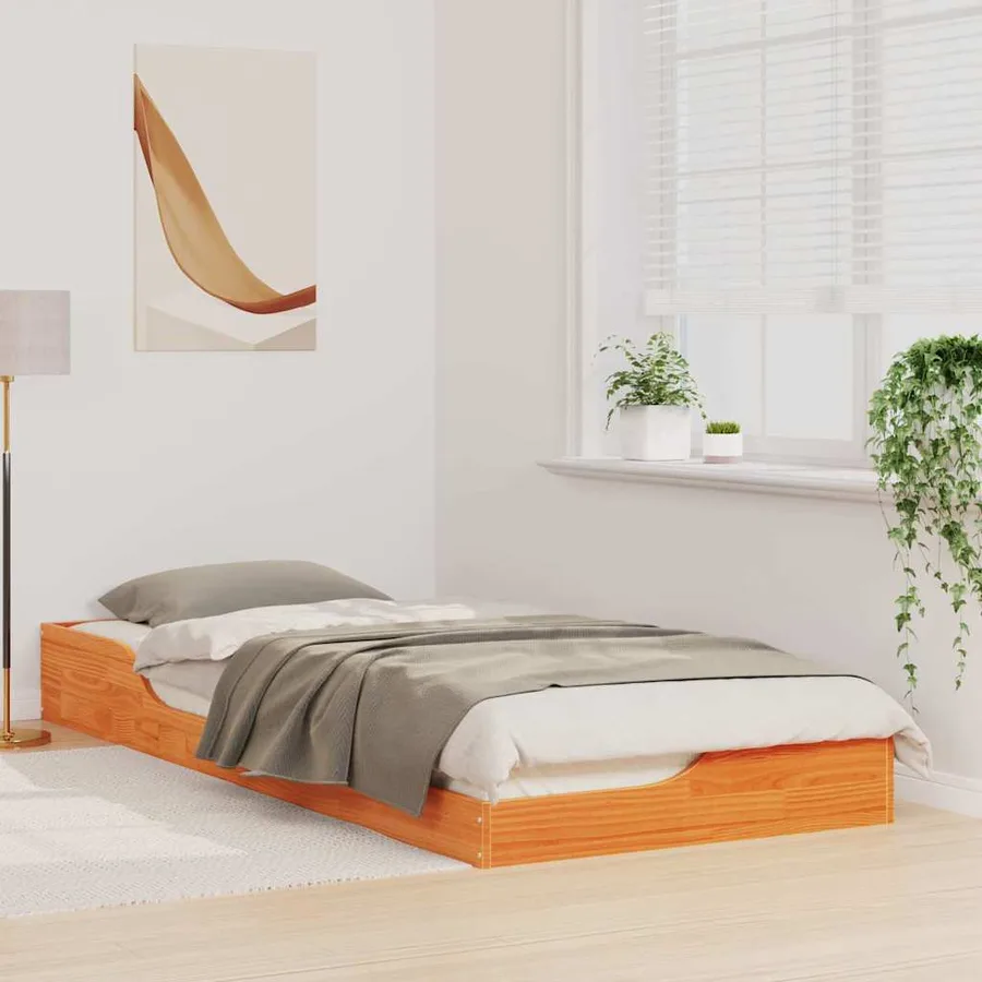 Cadre de lit Brun cire 100 x 220 cm Pin massif - 3