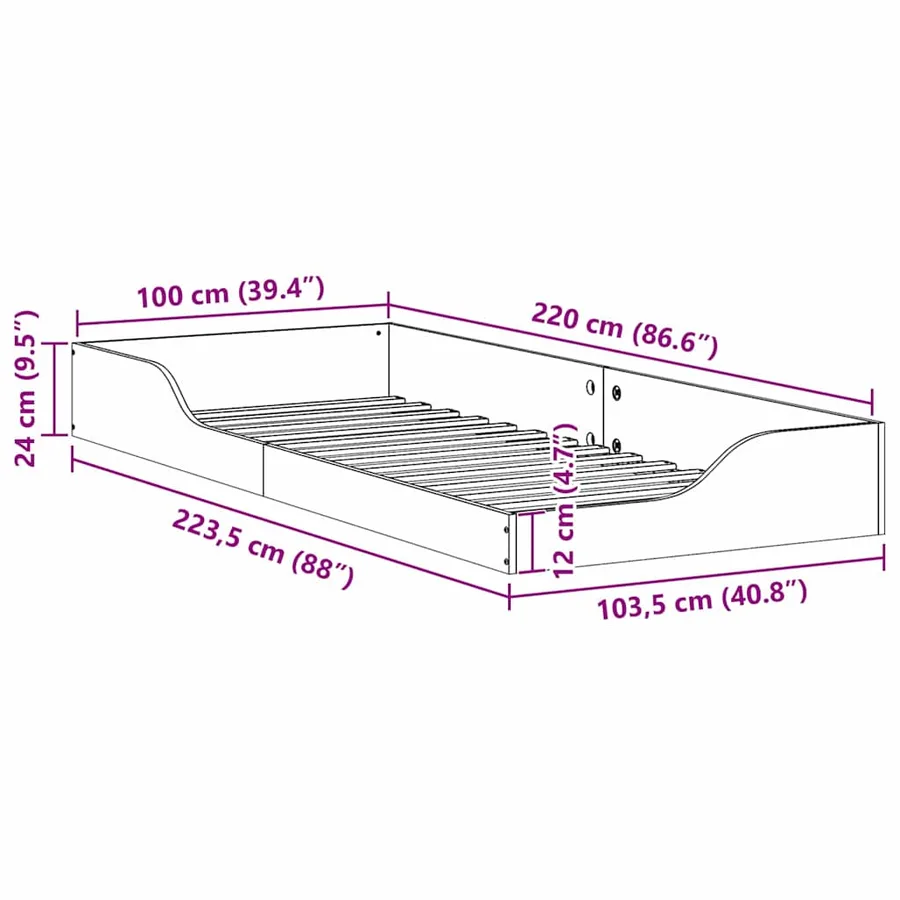 Cadre de lit Brun cire 100 x 220 cm Pin massif - 8