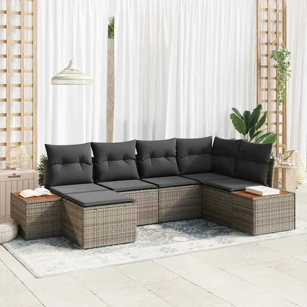 Ensemble de canapé de jardin avec coussin 7 pcs Gris Polyrotin