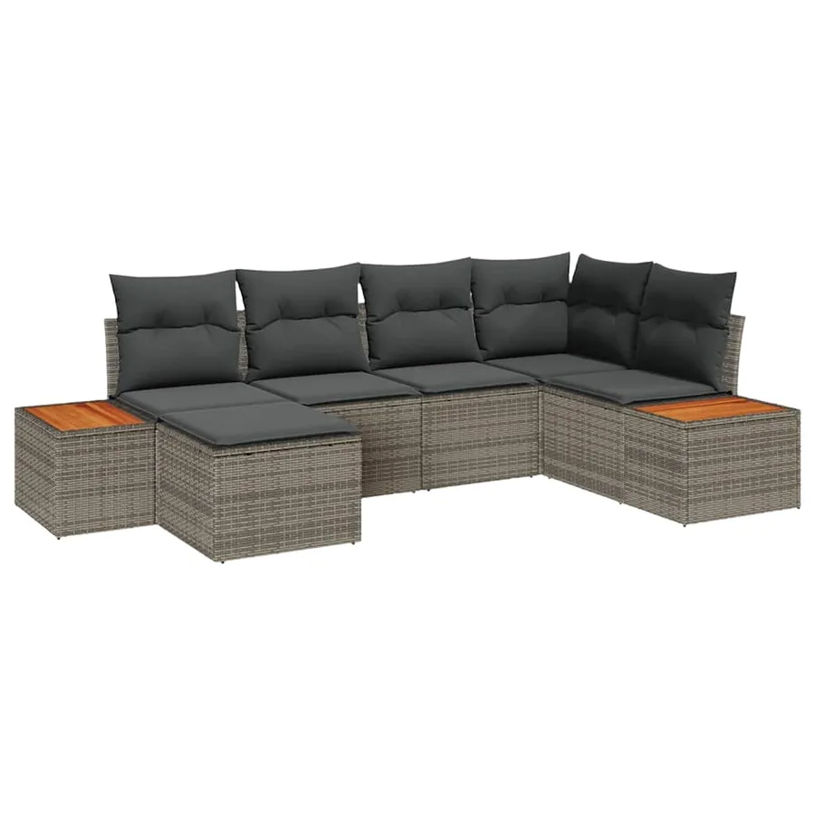 Ensemble de canapé de jardin avec coussin 7 pcs Gris Polyrotin - 2