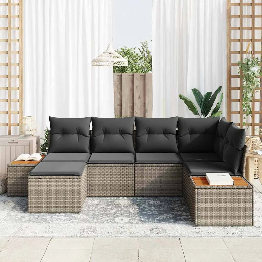 Ensemble de canapé de jardin avec coussin 7 pcs Gris Polyrotin - 3