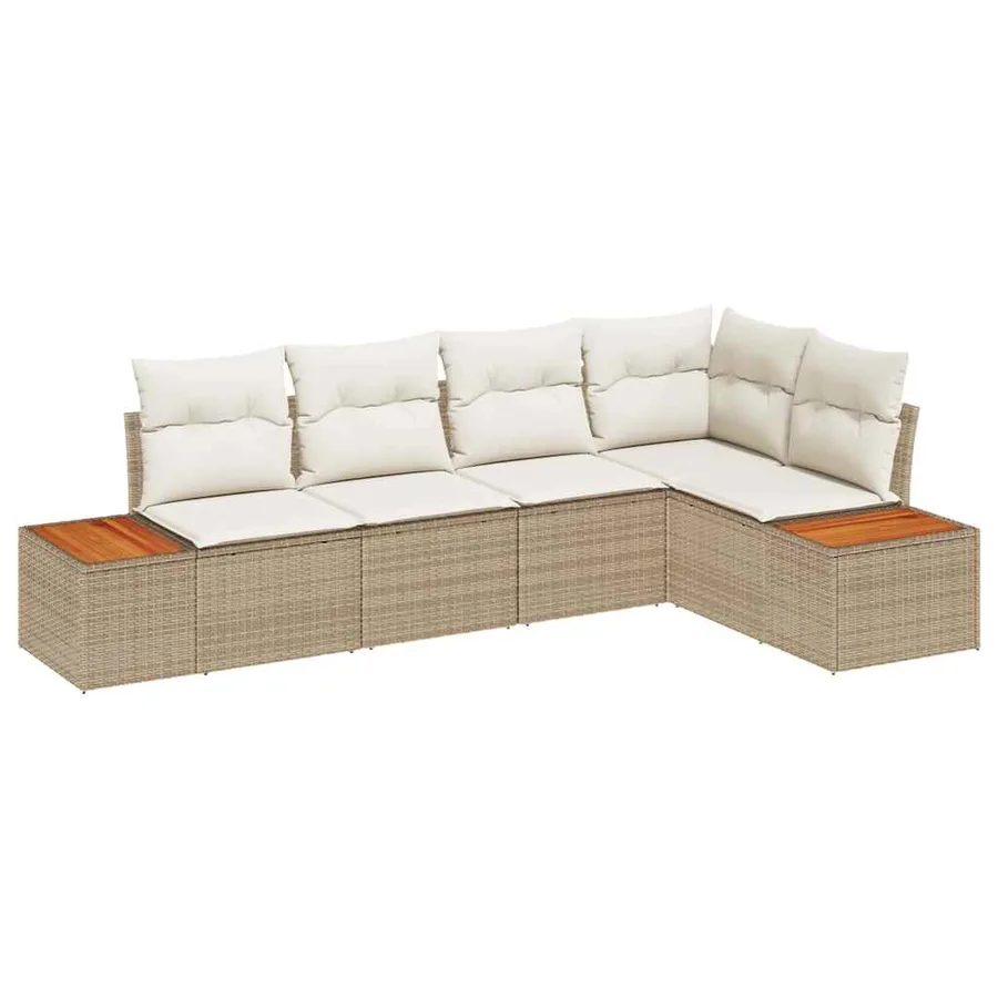 Ensemble de canapé de jardin 5 pcs beige et crème Poly rotin - 2