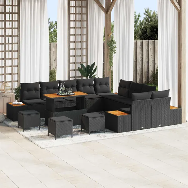 Ensemble de canapé de jardin avec coussin 14 pcs Noir