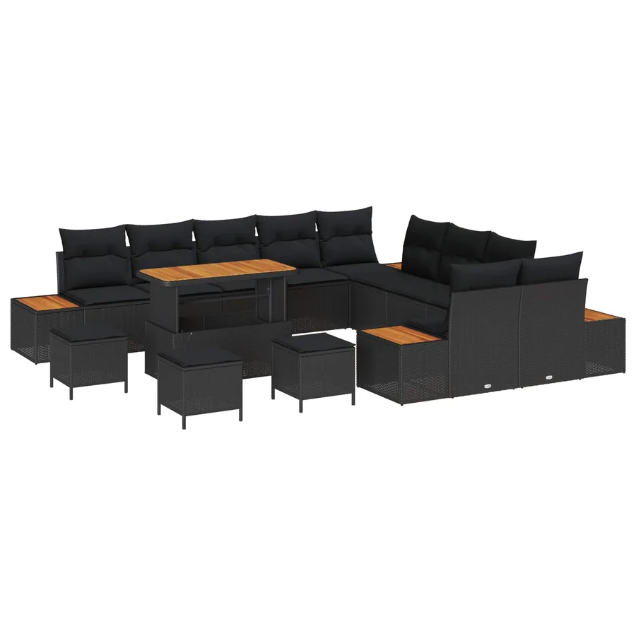 Ensemble de canapé de jardin avec coussin 14 pcs Noir - 2