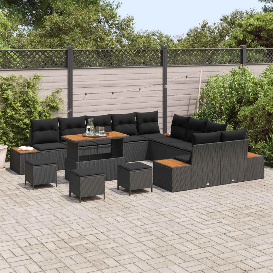Ensemble de canapé de jardin avec coussin 14 pcs Noir - 3