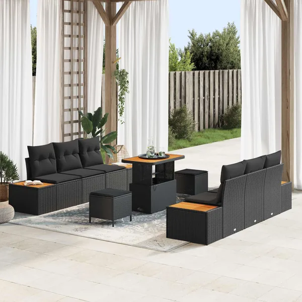 Ensemble de canapé de jardin avec coussin 9 pcs Noir