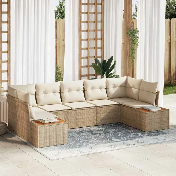 Ensemble de canapé de jardin 7 pcs Beige et crème Polyrotin