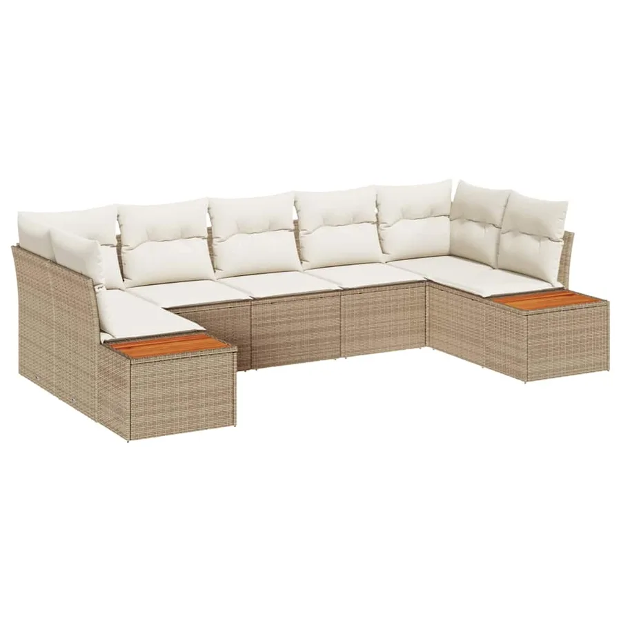 Ensemble de canapé de jardin 7 pcs Beige et crème Polyrotin - 2