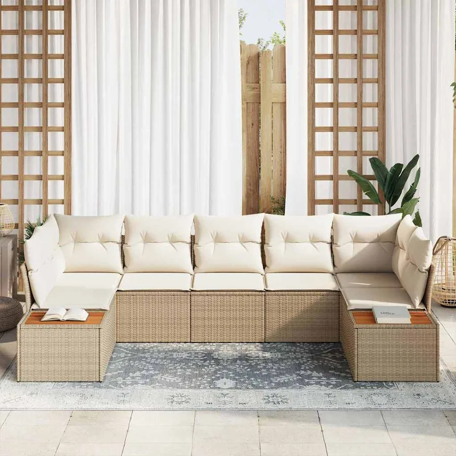Ensemble de canapé de jardin 7 pcs Beige et crème Polyrotin - 3