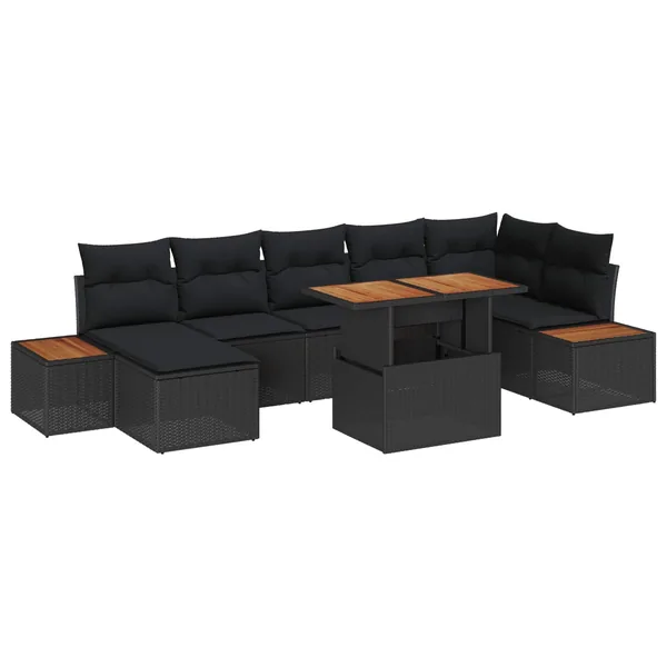 Ensemble de canapé de jardin 8 pcs Noir et Marron