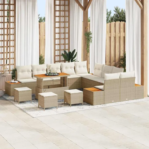 Ensemble de canapé de jardin 14 pcs Beige Poly rotin