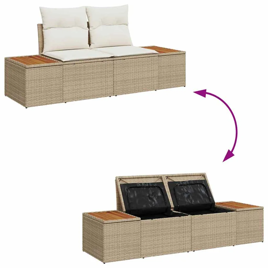 Ensemble de canapé de jardin 14 pcs Beige Poly rotin - 11
