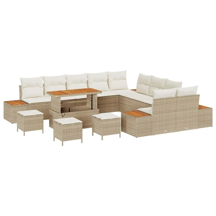 Ensemble de canapé de jardin 14 pcs Beige Poly rotin - 2