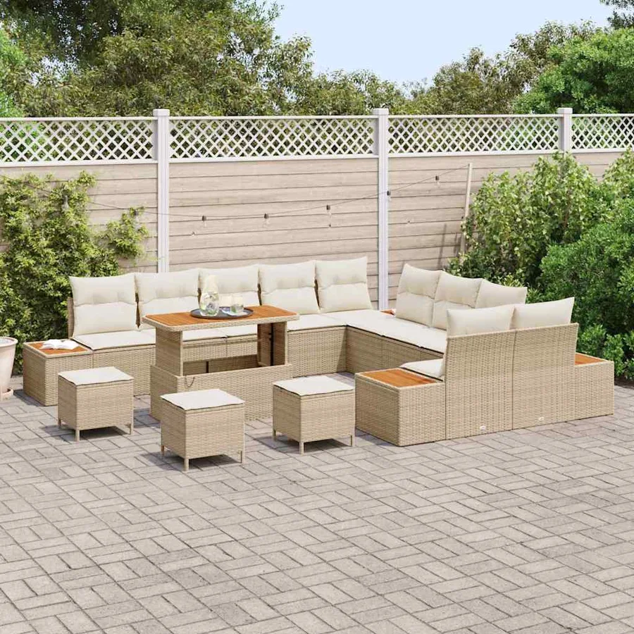 Ensemble de canapé de jardin 14 pcs Beige Poly rotin - 3