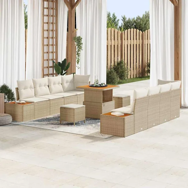 Ensemble de canapé de jardin 11 pcs Beige Poly rotin