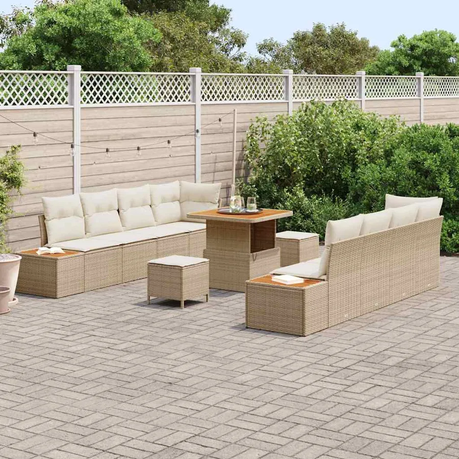 Ensemble de canapé de jardin 11 pcs Beige Poly rotin - 3