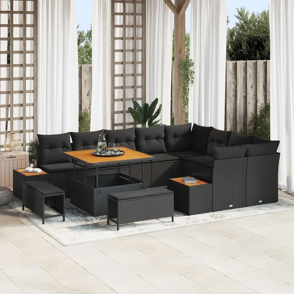 Ensemble de canapé de jardin avec coussin 12 pcs Noir