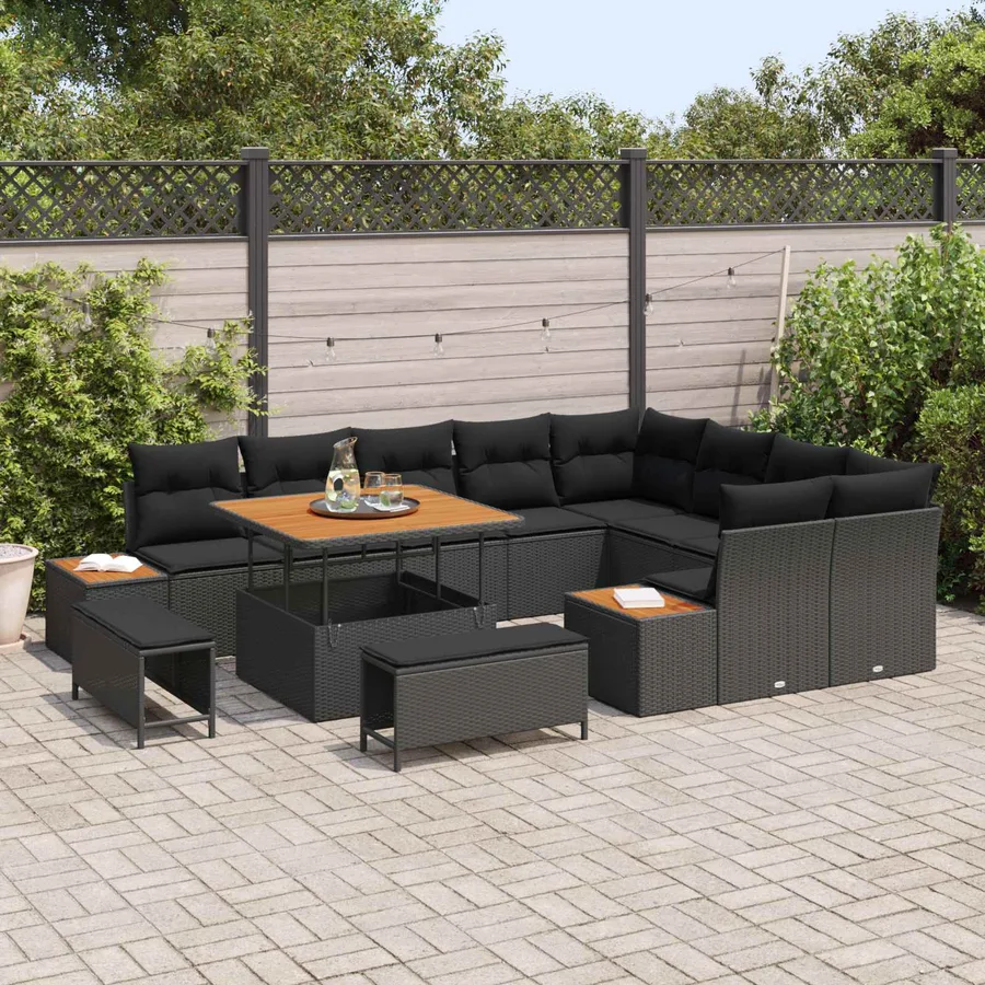 Ensemble de canapé de jardin avec coussin 12 pcs Noir - 3