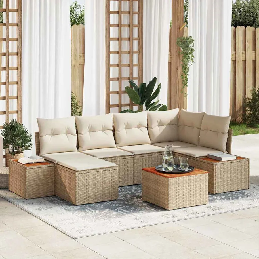 Ensemble de canapé de jardin 7 pcs Beige et crème Polyrotin