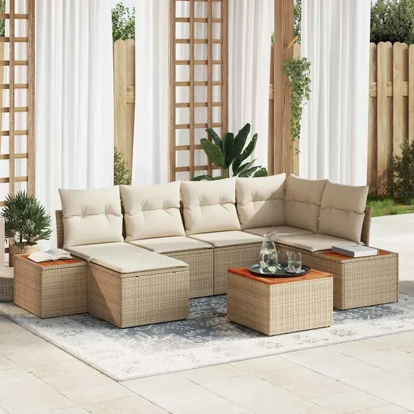 Ensemble de canapé de jardin 7 pcs Beige et crème Polyrotin