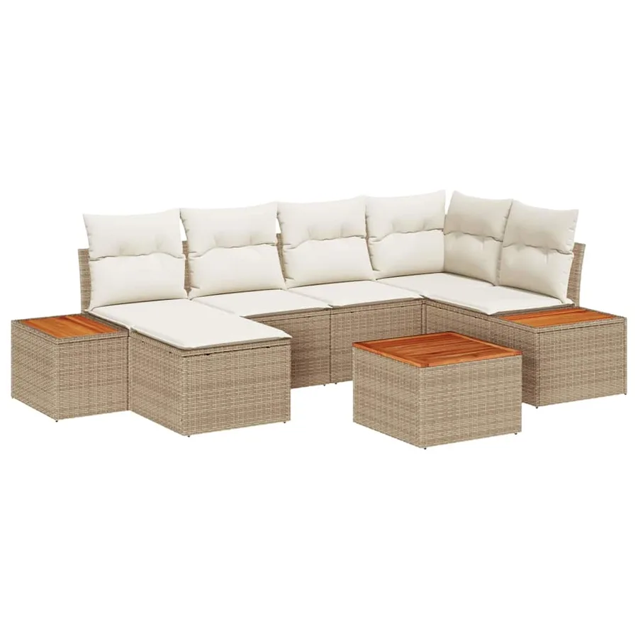 Ensemble de canapé de jardin 7 pcs Beige et crème Polyrotin - 2