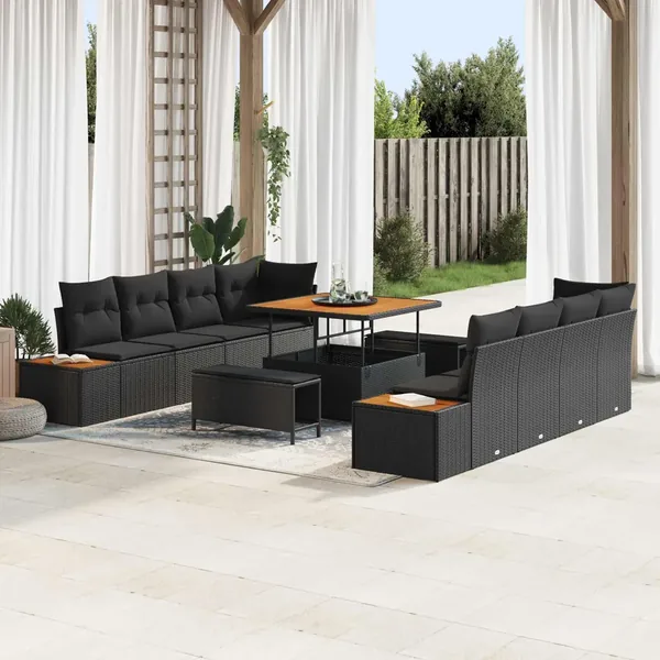 Ensemble de canapé de jardin avec coussin 11 pcs Noir