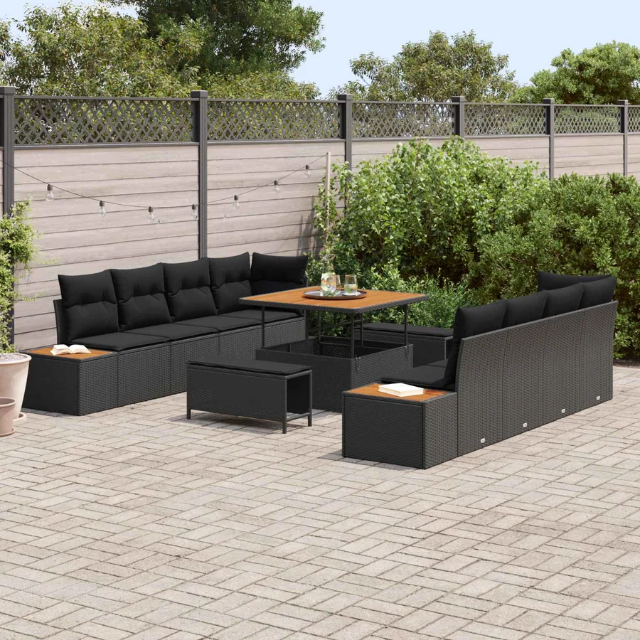 Ensemble de canapé de jardin avec coussin 11 pcs Noir - 3