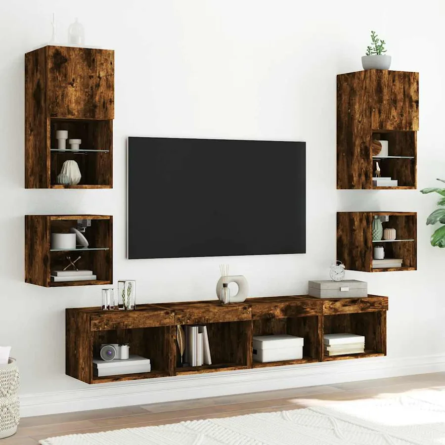 Table de chevet murale avec lumières LED chêne fumé - 4