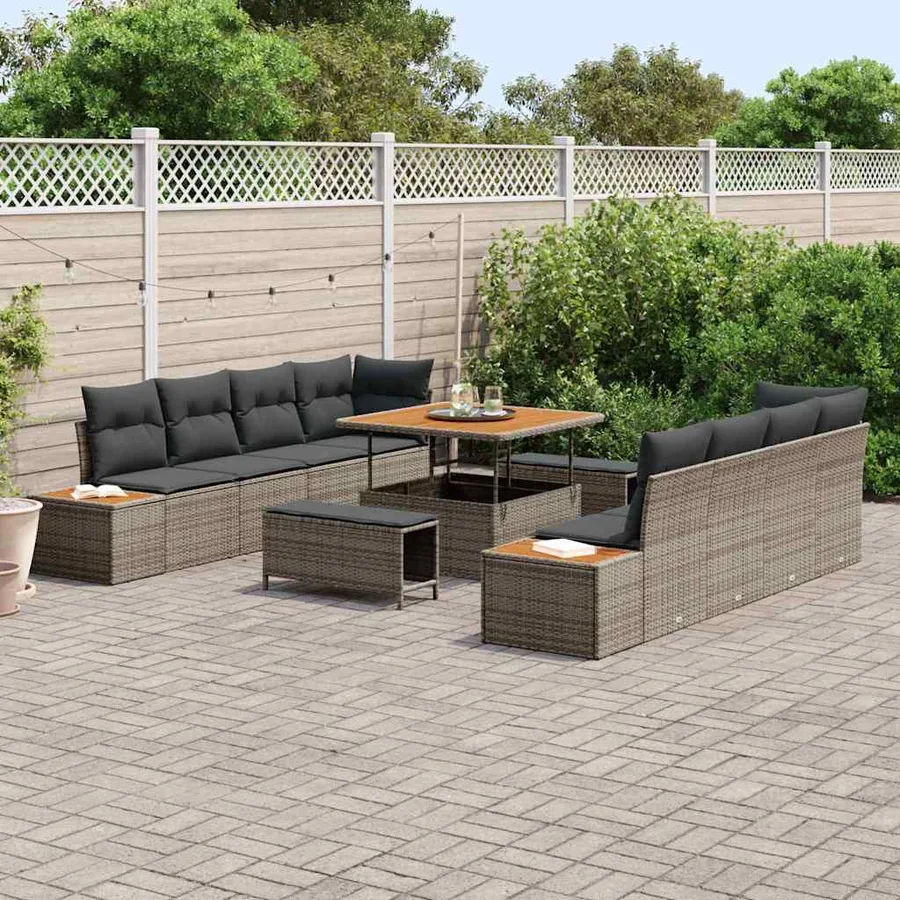 Ensemble de canapé de jardin 11 pcs Gris Poly rotin - 3