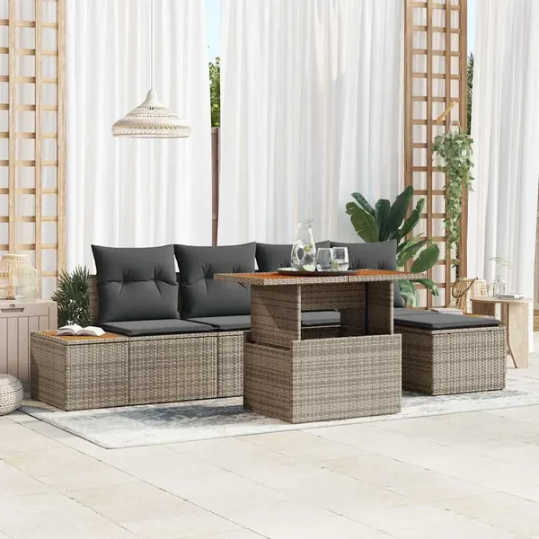 Ensemble de canapé de jardin 6 pcs Gris Poly rotin