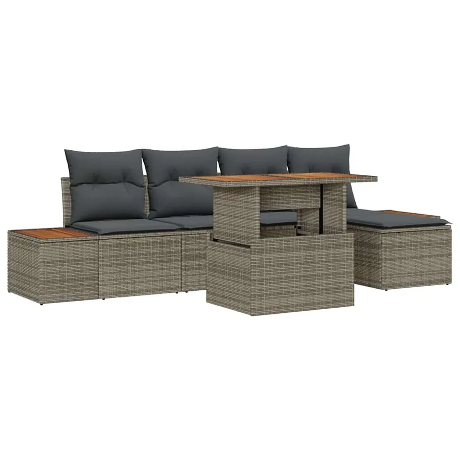 Ensemble de canapé de jardin 6 pcs Gris Poly rotin - 2