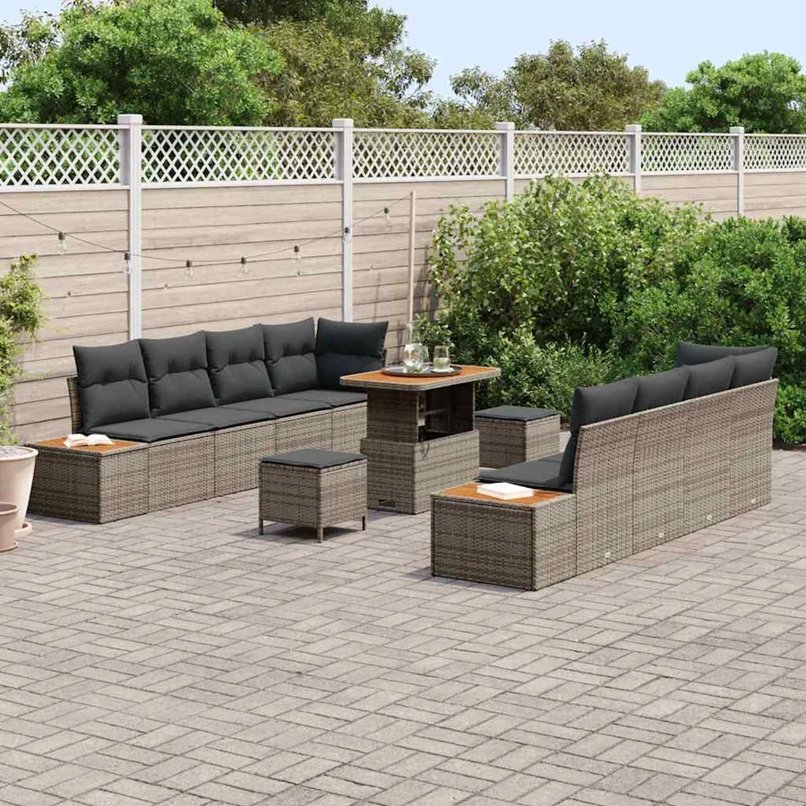 Ensemble de canapé de jardin 11 pcs Gris Poly rotin - 3