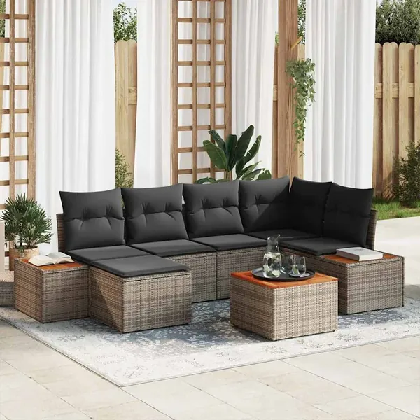 Ensemble de canapé de jardin avec coussin 7 pcs Gris Polyrotin