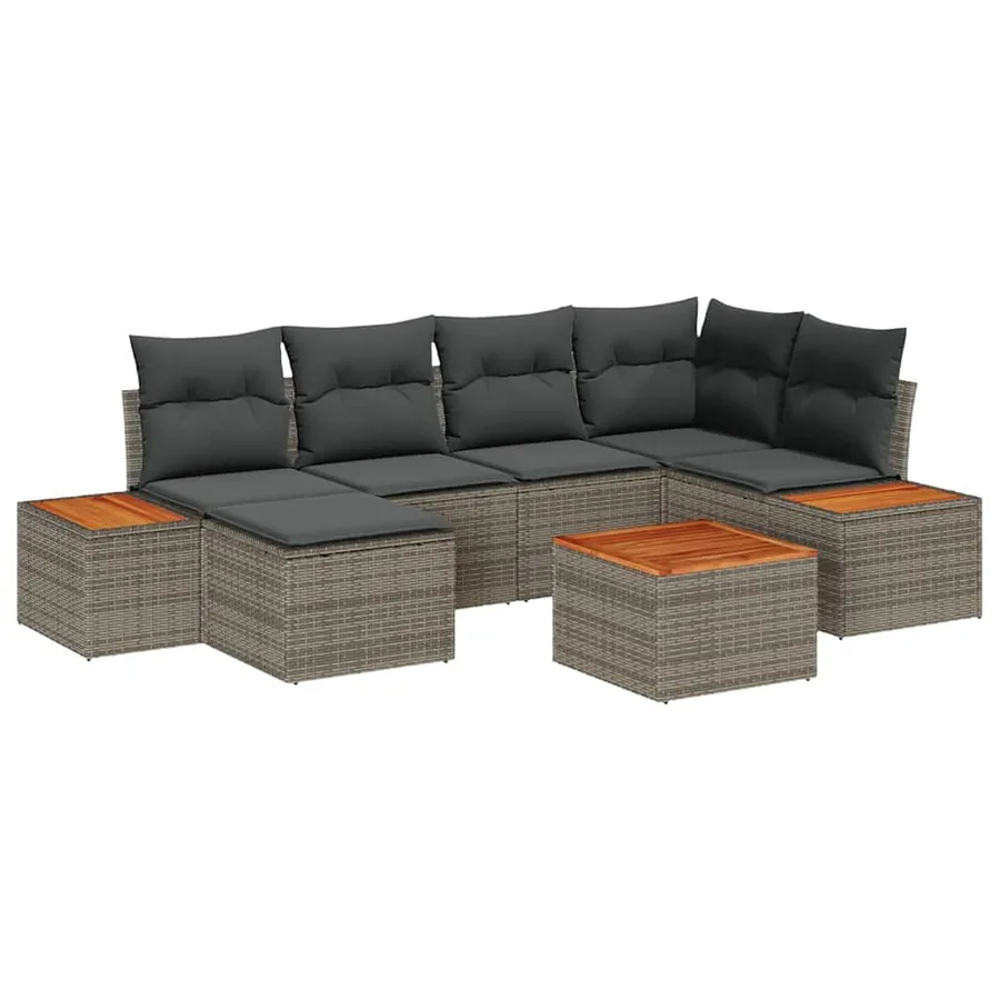Ensemble de canapé de jardin avec coussin 7 pcs Gris Polyrotin - 2