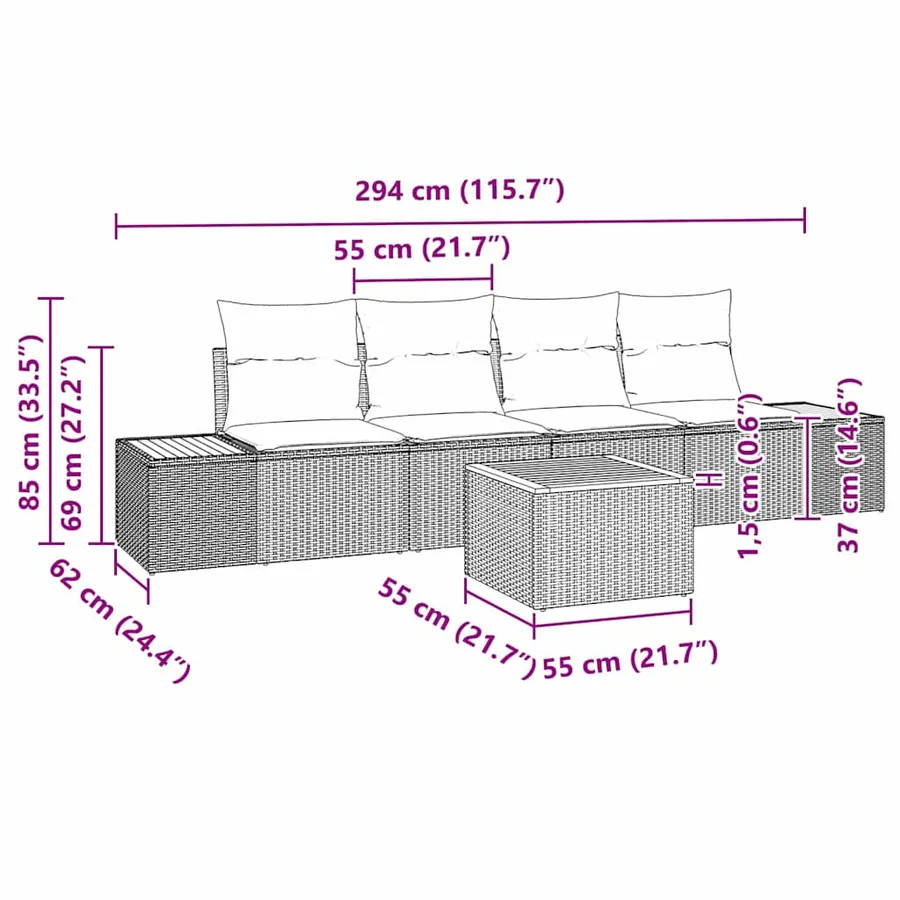 Ensemble de canapé de jardin avec coussin 5 pcs Noir Poly rotin - 11