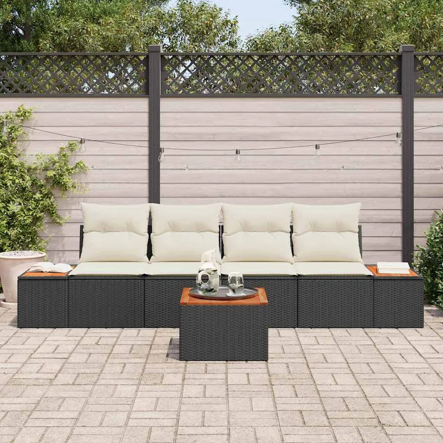 Ensemble de canapé de jardin avec coussin 5 pcs Noir Poly rotin - 3