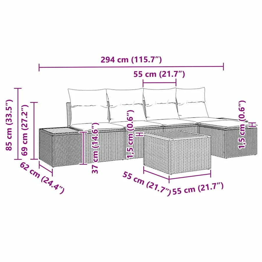Ensemble de canapé de jardin 6 pcs Noir et Crème Polyrotin - 13