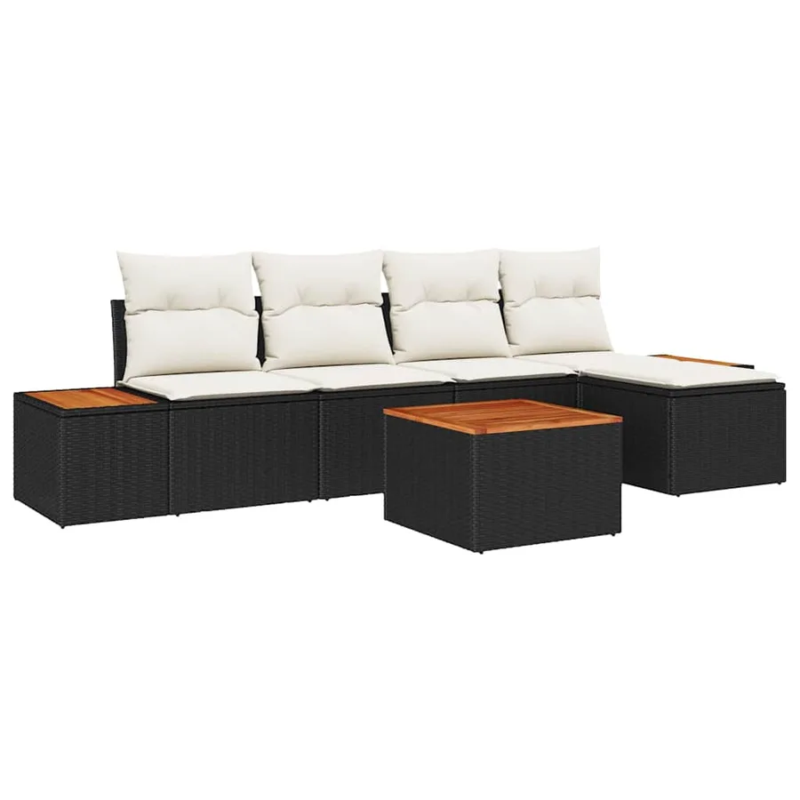 Ensemble de canapé de jardin 6 pcs Noir et Crème Polyrotin - 2