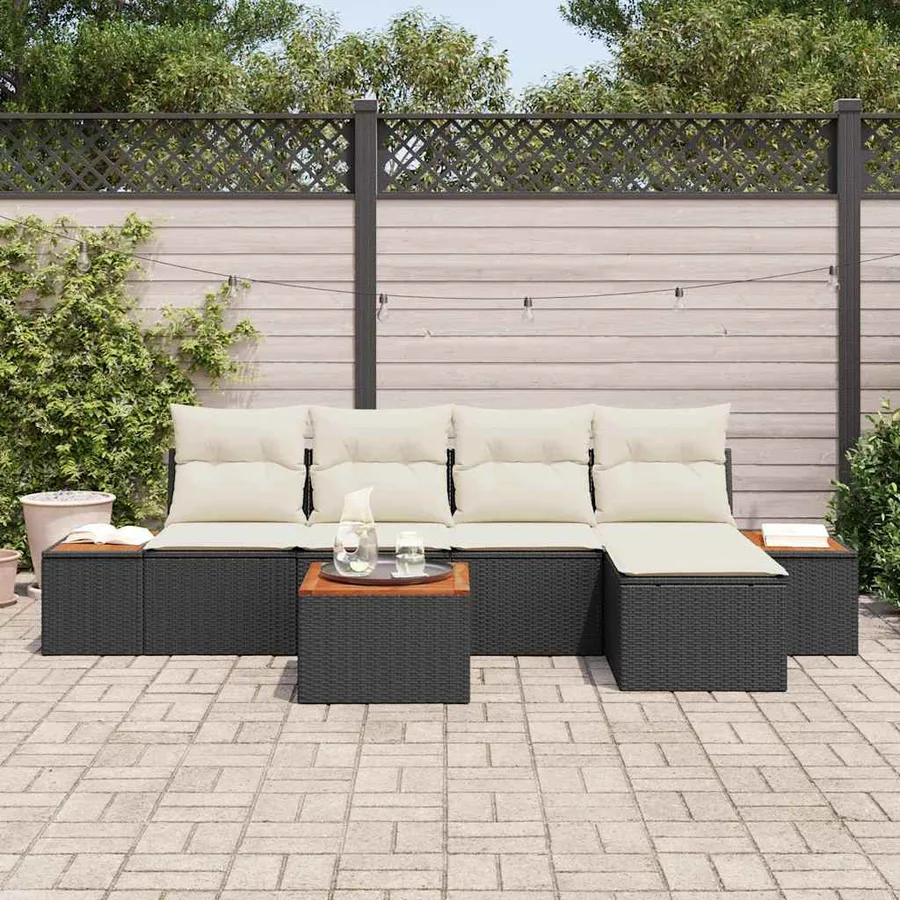 Ensemble de canapé de jardin 6 pcs Noir et Crème Polyrotin - 3