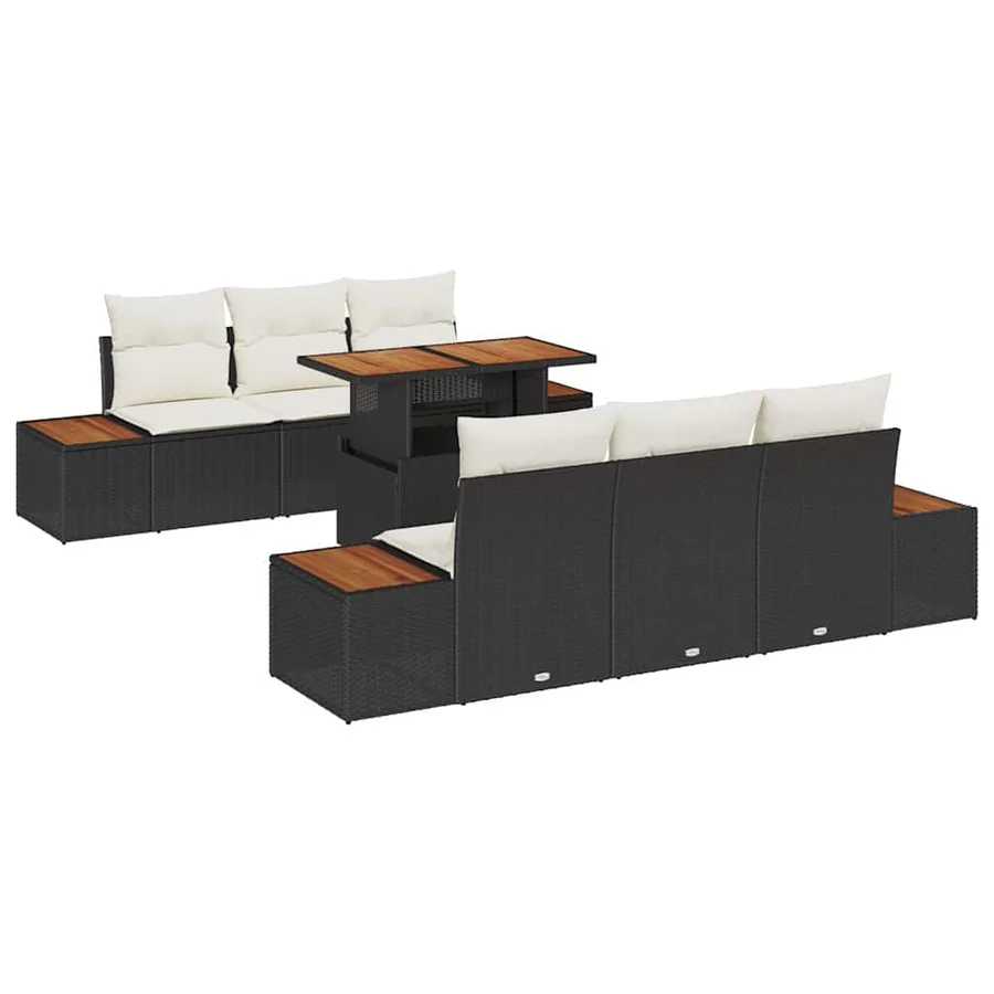 Ensemble de canapé de jardin 7 pcs Noir Poly rotin - 2