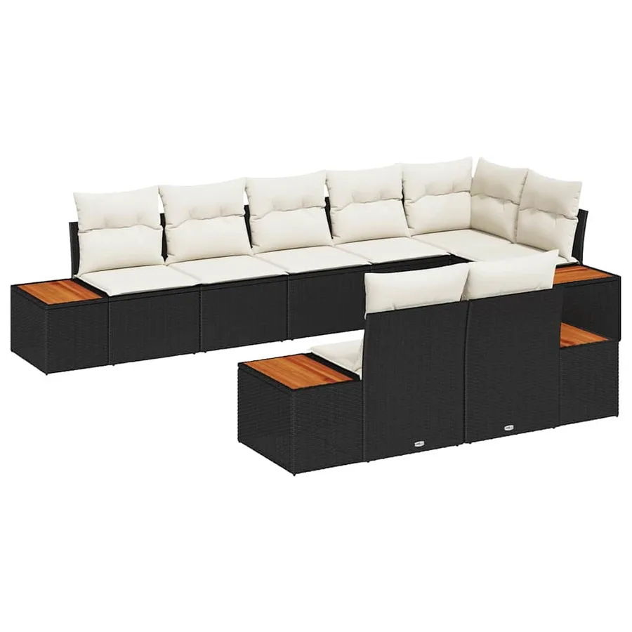 Ensemble de canapé de jardin 8 pcs Noir et Crème Polyrotin - 2
