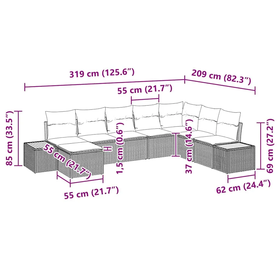 Ensemble de canapé de jardin 9 pcs Noir et Crème Polyrotin - 14