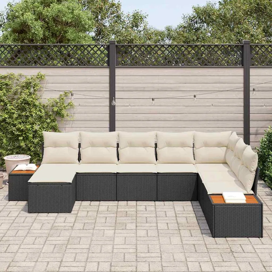 Ensemble de canapé de jardin 9 pcs Noir et Crème Polyrotin - 3