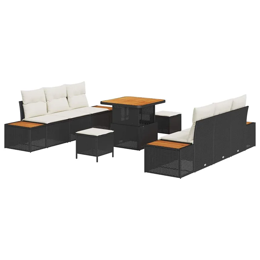Ensemble de canapé de jardin avec coussin 9 pcs Noir Poly rotin - 2