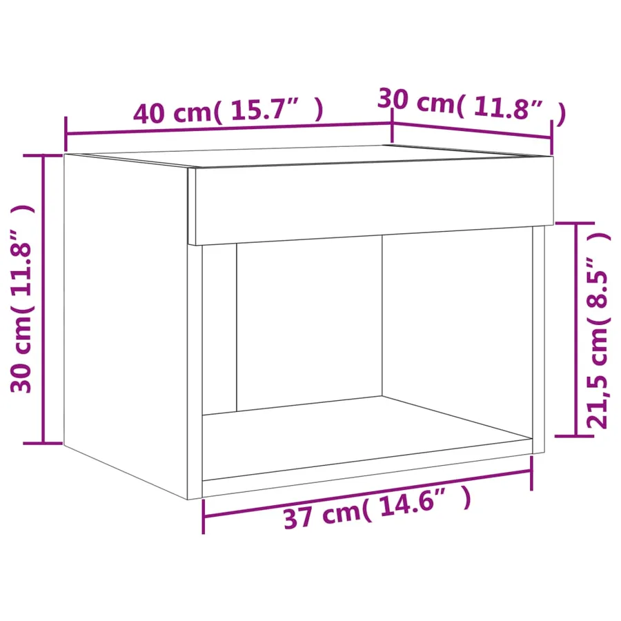 Tables de chevet murales avec lumières LED 2 pcs noir - 18