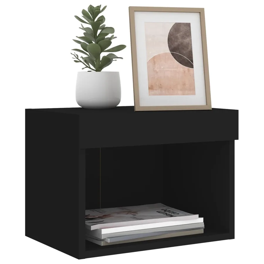 Tables de chevet murales avec lumières LED 2 pcs noir - 6