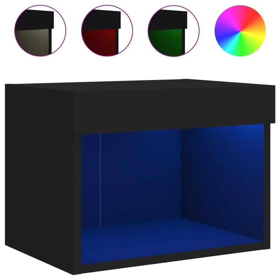 Tables de chevet murales avec lumières LED 2 pcs noir - 7