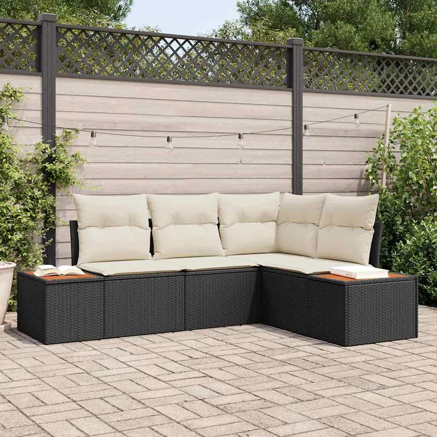 Ensemble de canapé de jardin 4 pcs Noir et Crème Polyrotin